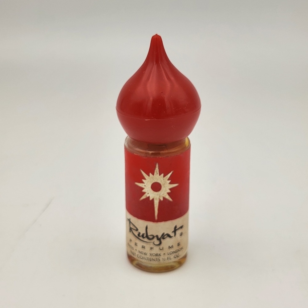 Vintage‎ Rubyat Perfume 1/8 Fl Oz Miniature Glass Bottle Red Onion Dome Cap Star